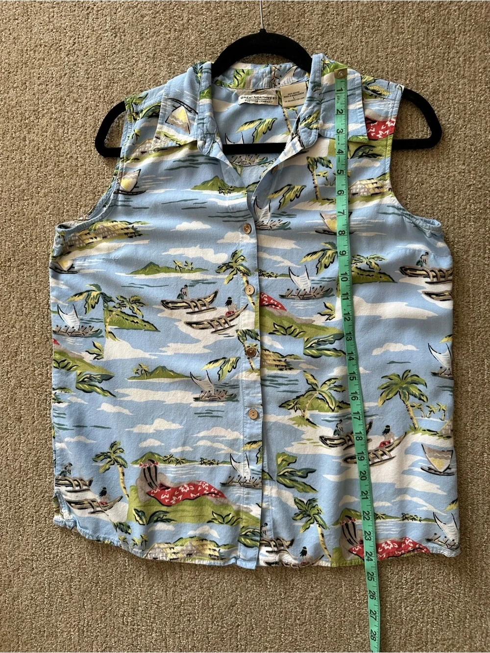 Vintage Hawaiian Great Northwest Light Blue Palm Sleeveless Shirt - Picture 6 of 6